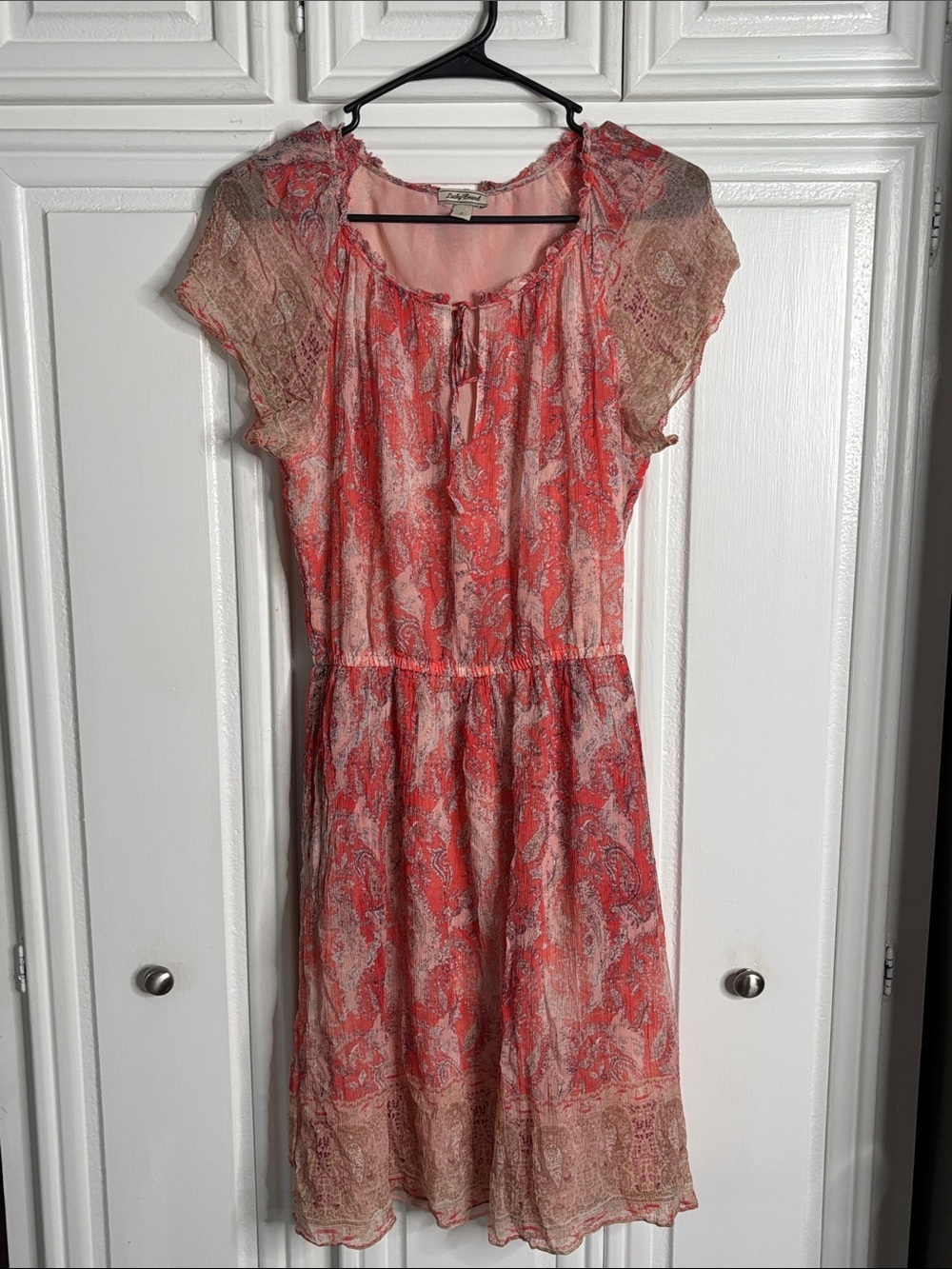 Lucky Brand Coral Paisley Tie-Neck Mini Dress sz S
